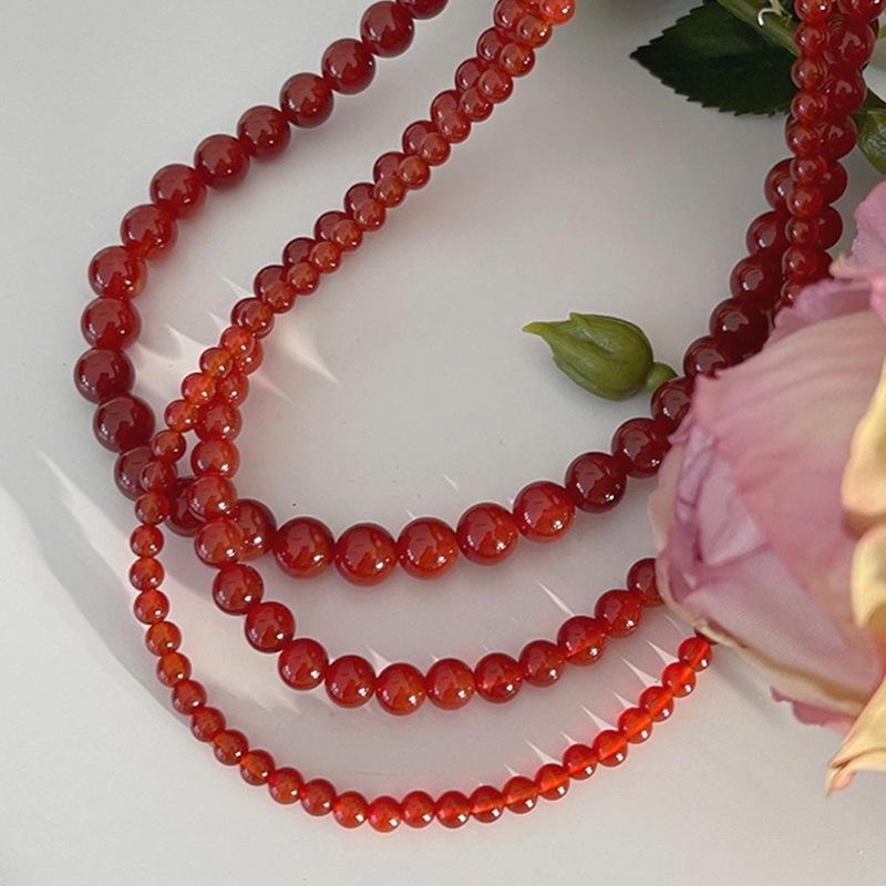 Women's Elegant Red Agate Beaded Choker Necklace: Retro, Luxurious & Versatile Fashion Accessory