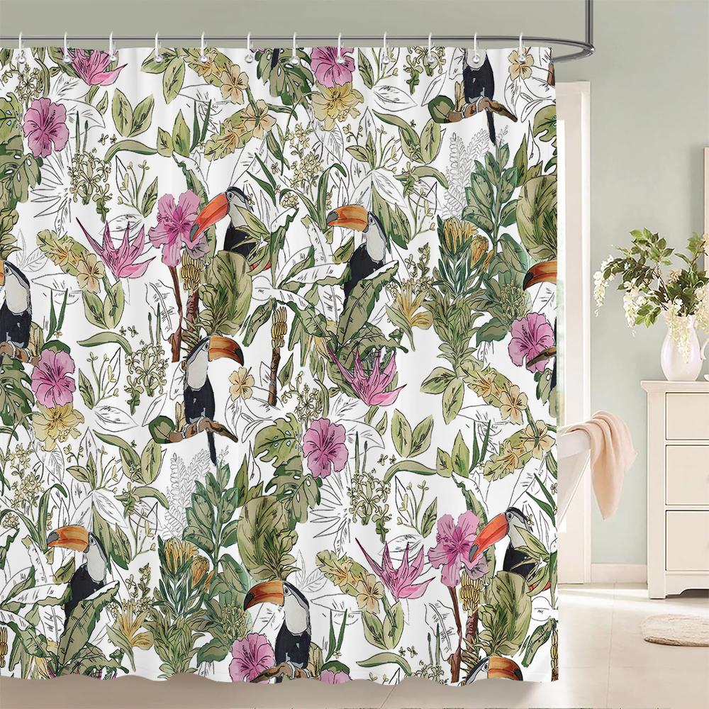 1 pc Plant Leaves Parrot Birds patterned polyester material shower curtain waterproof fabric, home partition bathroom curtain