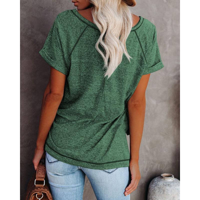 YYFS Damenmode, lässig, Sommer, Frühling, einfarbig, bedruckt, kurzärmelig, O-Ausschnitt, Blusen und Hemden