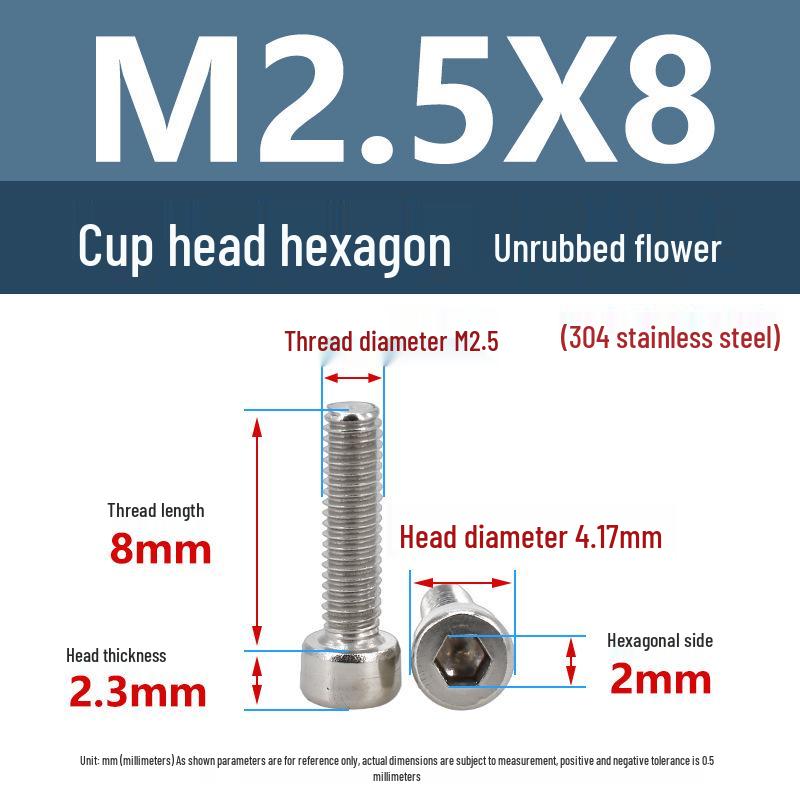 Yigu 304 Stainless Steel Socket Head Cap Screw, M2-M6 Cylindrical Head, Full Thread, Non-Knurled