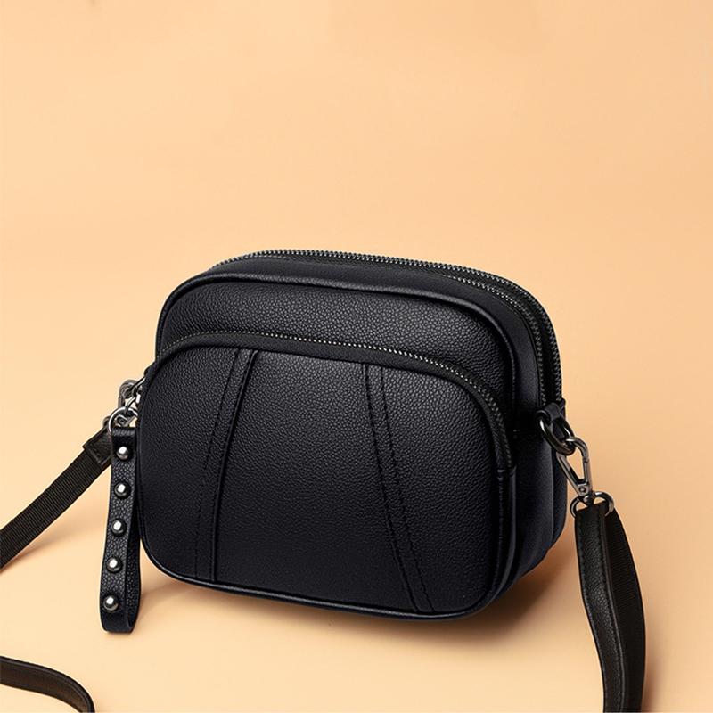 Solid Color Fashionable Rivet Zipper Women'S Mobile Phone Bag Simple Soft Pu Leather Shoulder Crossbody Compact Square Handbag