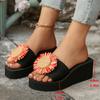 Fashion Sunflower Wedges Sandals for Women Plus Size Thick Sole Non Slip Slippers Woman Summer Light Comfort Chunky Platform Slippers