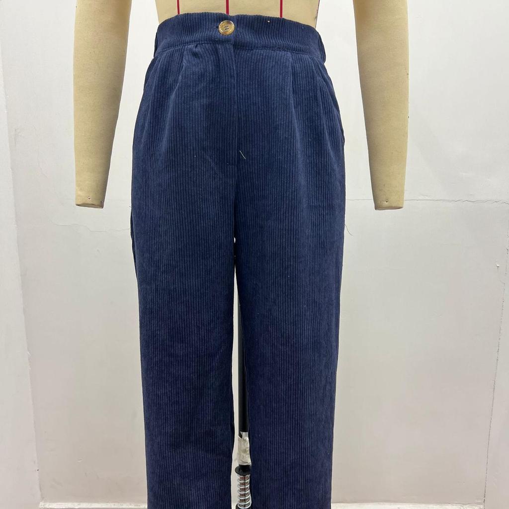 Spring 2026 New Women's High-waisted Casual Pants Solid Color Corduroy Loose Straight Trousers Women