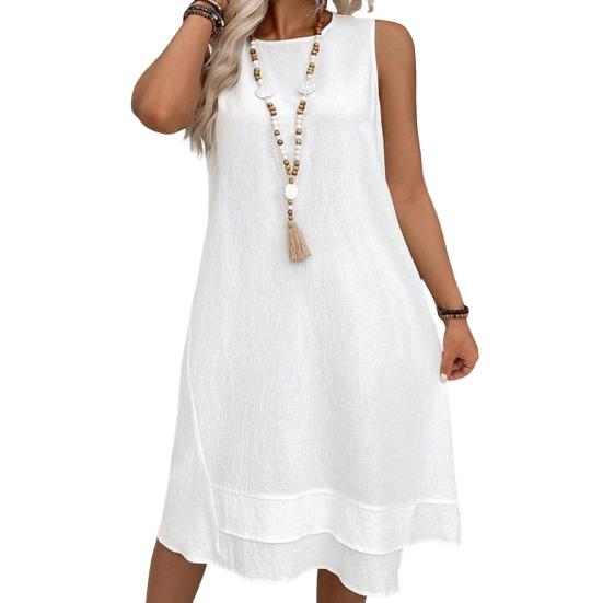Women's Summer Dress Casual Sleeveless Crew Neck Midi Dress Holiday Travel Shift Sundress
