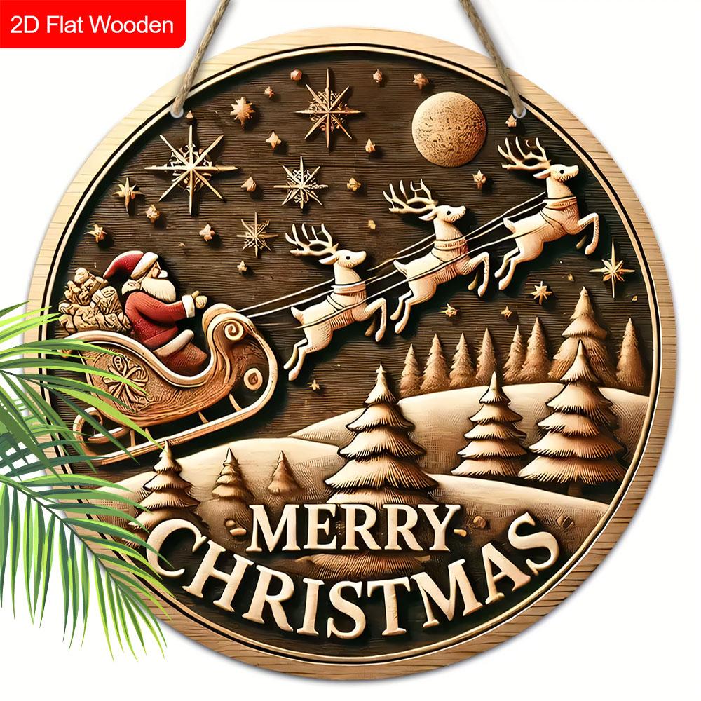 

Классическая деревянная рождественская табличка с Санта-Клаусом - Круглая табличка Navidad для декора двора, двери, стены - Идеальное рождественское украшение 20cm/7.87in кофейный