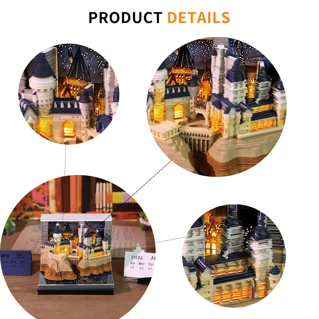 Promotional Memo Pad Wizard World Magic Hogwarts Castle 3D Paper Art LED Fantasy Gift Stationery 3D Memo Pad for Promo Souvenir