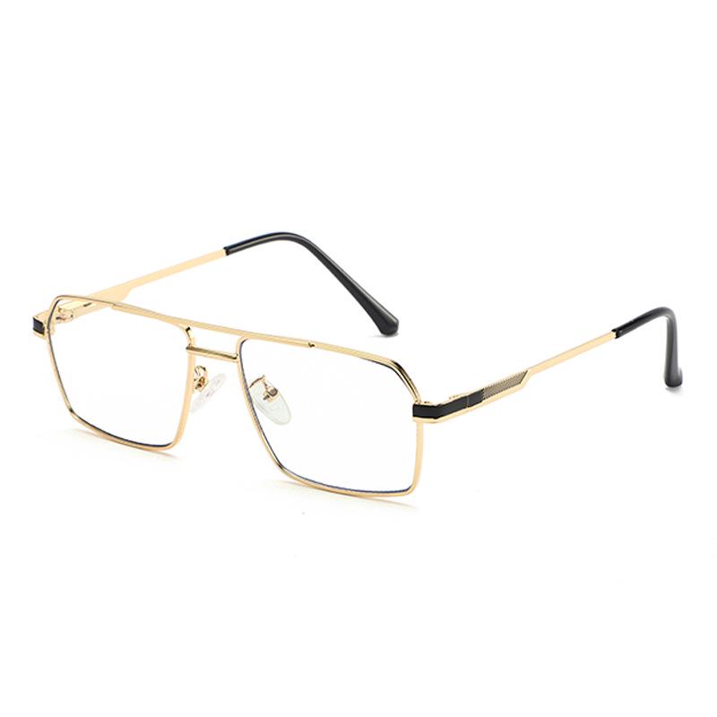 Men's Retro Anti-Blue Light Photochromic Glasses with Double Bridge Metal Frame, Suitable for Prescription Lenses