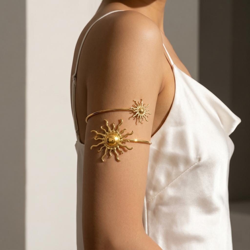 Accessories, Flower Open Arm Bracelet, Punk Geometric Arm Bracelet, Beach Party Gold Arm Bracelet