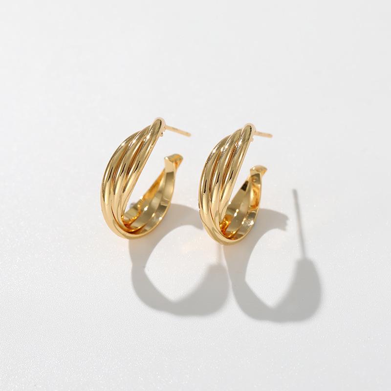 Geometric Twist Minimalist High-End Semicircle Drop Earrings - Fashionable Korean Design Studs