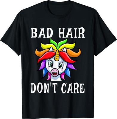 Unicorn Bad Hair Don't Care Funny Graphic Novelty Gift T-Shirt