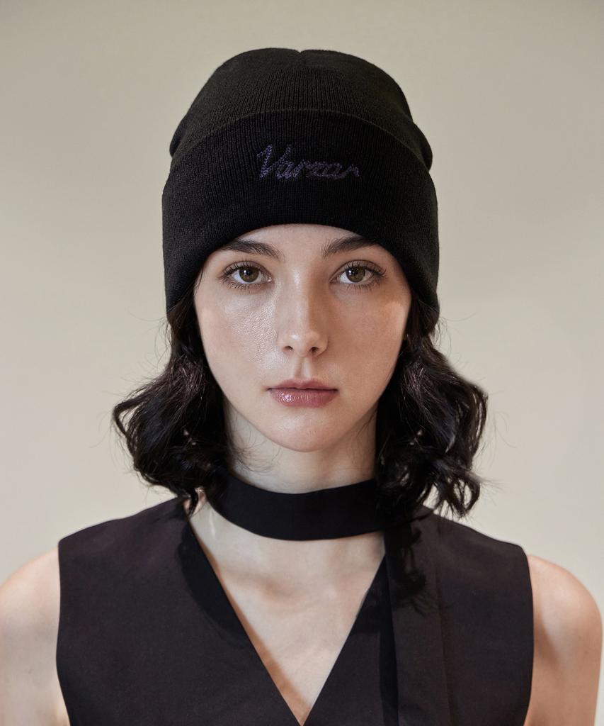 Bajal Chain Logo Natural Beanie Black