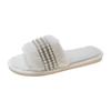Cotton Slippers Women's Winter New Pearl Indoor Ins Home Household One-word Warm and Non-slip Maternity Plush Slippers