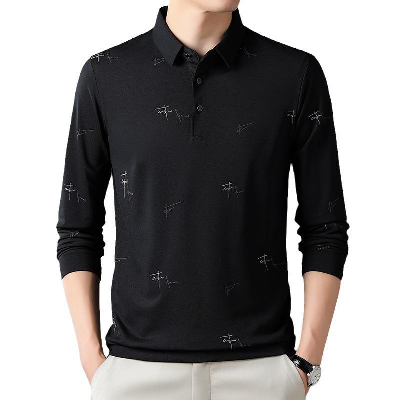 Mittelgroßes Herren-Poloshirt Langärmliges Business-Casual-Oberteil High-End Buchstaben-Print Revers T-Shirt