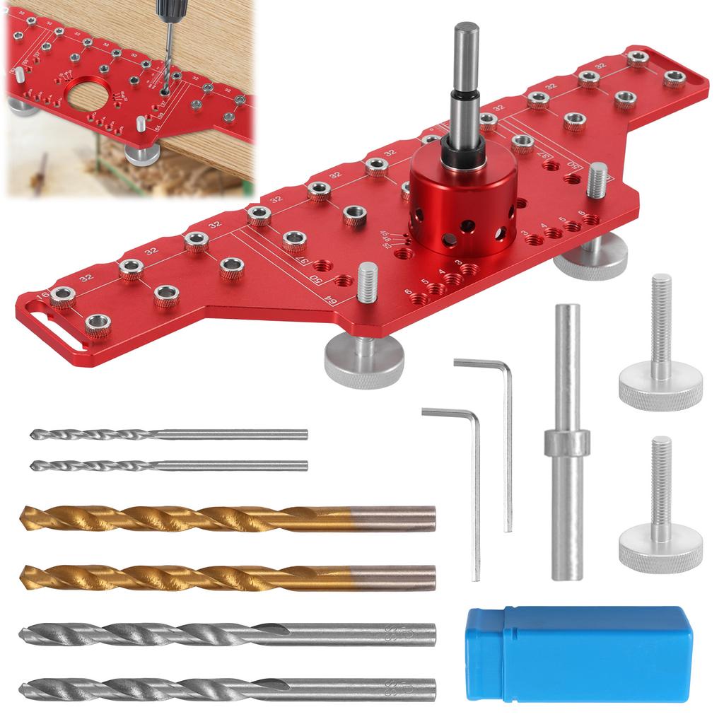 2 In 1 Shelf Pin Jig and Cabinet Hinge Jig Shelf Pin Drilling Jig 5mm 1/4" Hole Drill Bits Cabinet Hardware Jig Tool Drill Guid