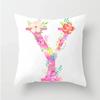 Flower 26 Letters Alphabet Decorative Cushion Cover Polyester Pillowcase Throw Pillow Cover Home Decor Fundas De Cojin 45X45Cm