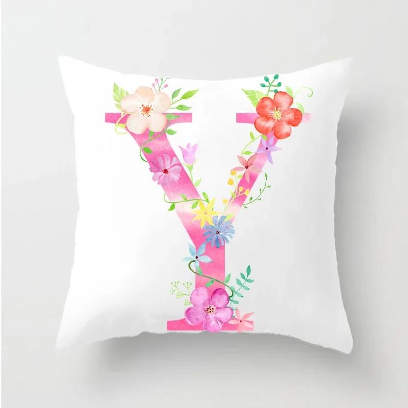 Flower 26 Letters Alphabet Decorative Cushion Cover Polyester Pillowcase Throw Pillow Cover Home Decor Fundas De Cojin 45X45Cm