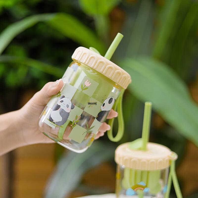 

Panda Glass Cup with Lid, 420ml