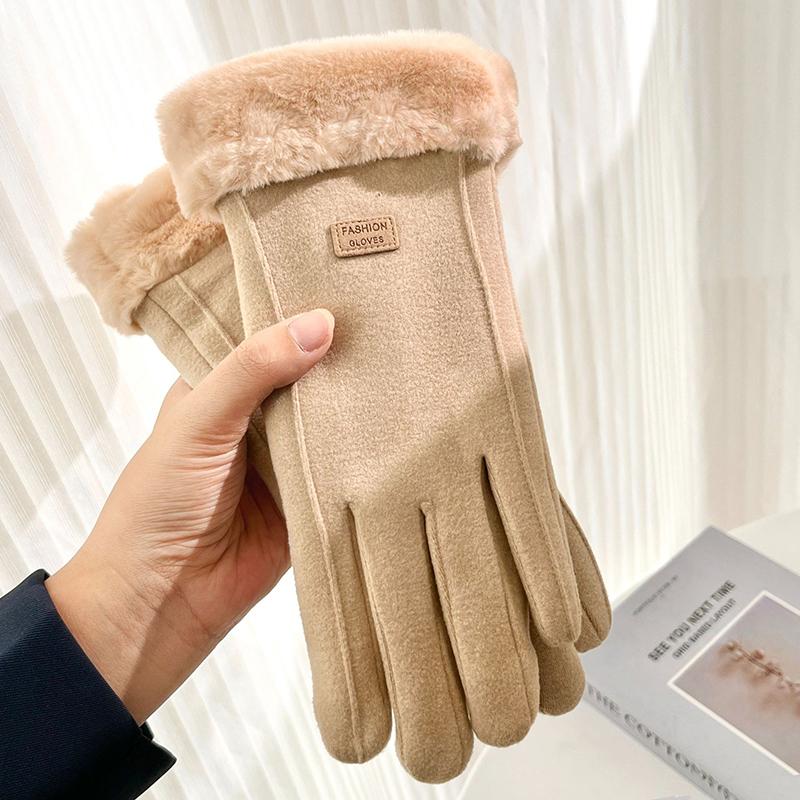 

Мягкие зимние женские перчатки, варежки с полным пальцем, милые пушистые теплые варежки, женские перчатки для спорта на открытом воздухе, тактильные бежевый