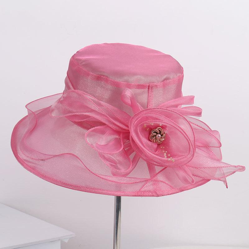 New organza flower European and American celebrity style mesh yarn hat shows face small spring and summer travel shading breathable sun hat