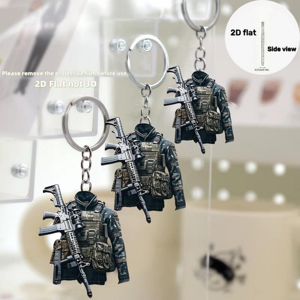 Special Forces Equipment Pendant Keychain,Military-Style 2D Flat Acrylic Ornament,Hanging Decoration for Car,Bags,Festive,Gift