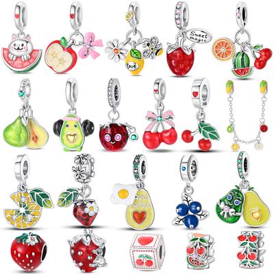 Cherry Fruit Series Charms New Copper Color Strawberry Beads Fit 3Mm Original Bracelets Diy Birthday Jewelry Gifts