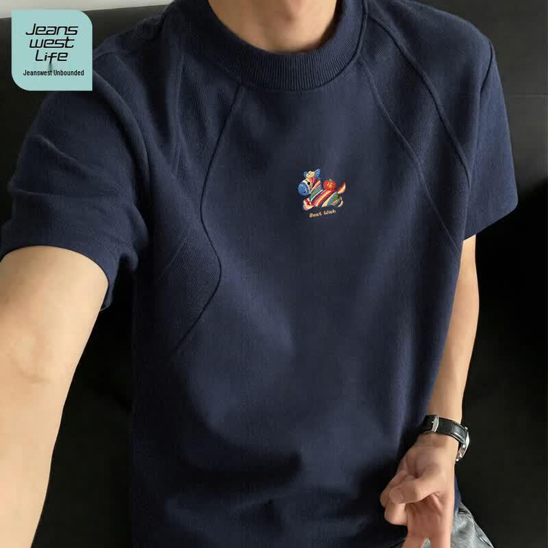 Jeanswest Life Men s Deconstructed Spliced Short Sleeve T-shirt 3XL темно-синий