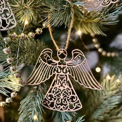 Yousheng Holzengel Weihnachtsornamente Rustikaler Engel Hängeornament mit Hohldesign für Winter Weihnachten Zuhause Büro Wand Fenster Kaminsims Partydeko