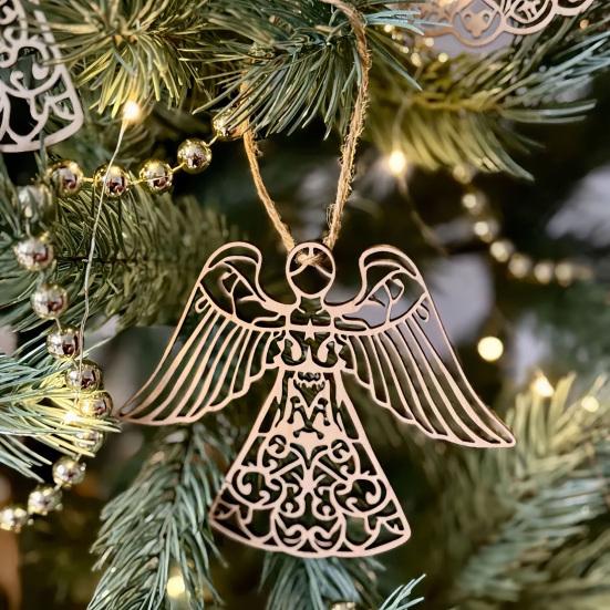 Wooden Angel Christmas Ornaments Rustic Angel Hanging Ornament with Hollow Design for Winter Xmas Home Office Wall Window Mantel Party Decor