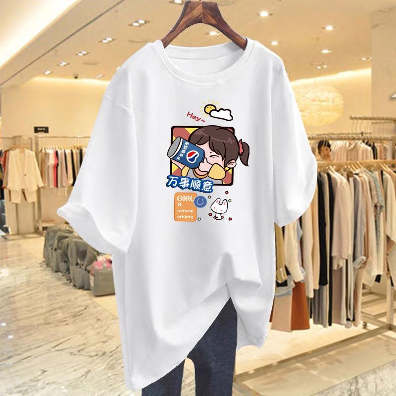 

Guochao новая мультяшная хлопковая футболка с коротким рукавом женская летняя ns тренд свободный повседневный топ с рукавом до локтя S