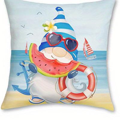Gnomes & Summer Ice Cream Beach Double-sided Printed pillow cover Short plush Suitable living rooms sofas throw cushion cover
