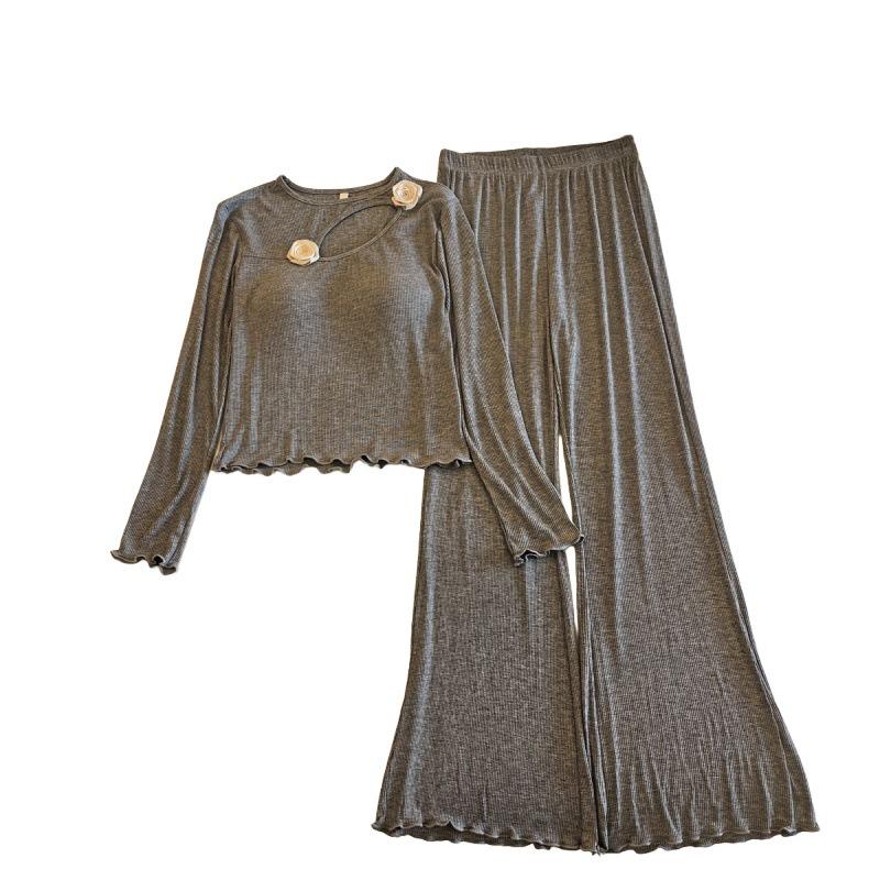 Women's Modal Pajamas: Spring-Fall Long Sleeve & Pants Set with Chest Pads - Pure Desire Style