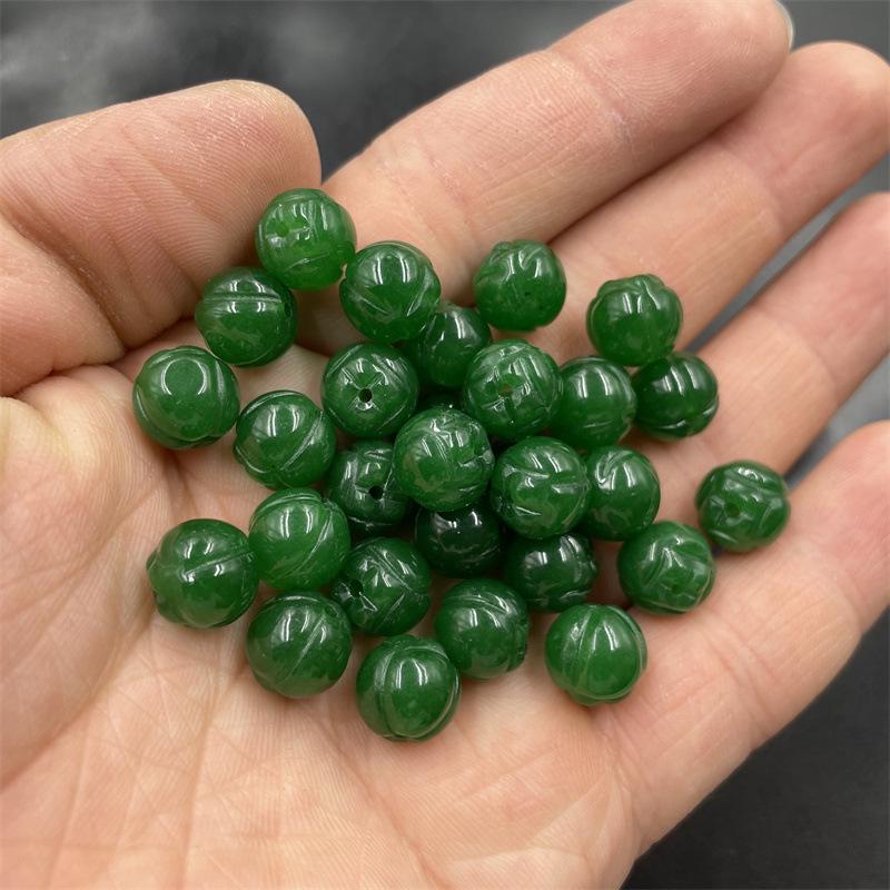 DIY Jewelry Accessories: 10mm Jade Green Lotus Carved Round Pumpkin Beads