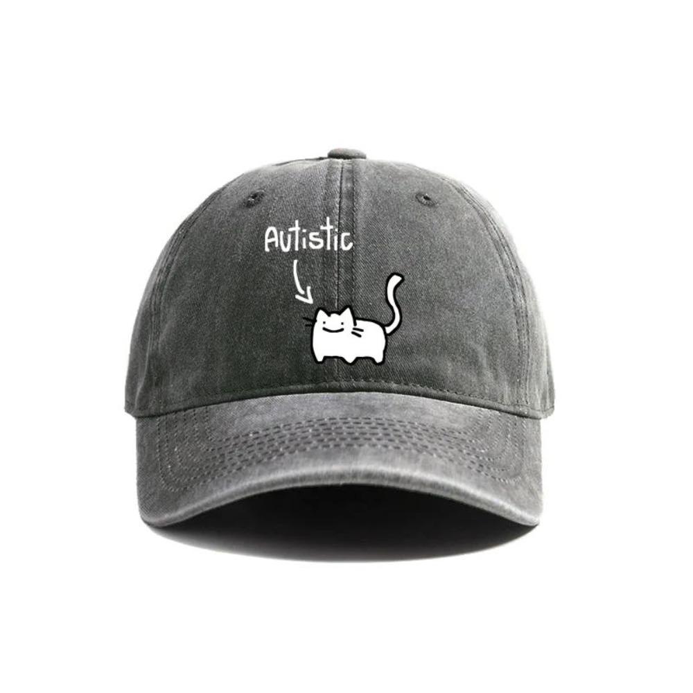 

Autistic Cat Baseball Caps Distressed Hats Cap Men Women Retro Outdoor Summer Adjustable Hats Dad Gift Outdoor Sun Protection Adjustable світло-сірий колір