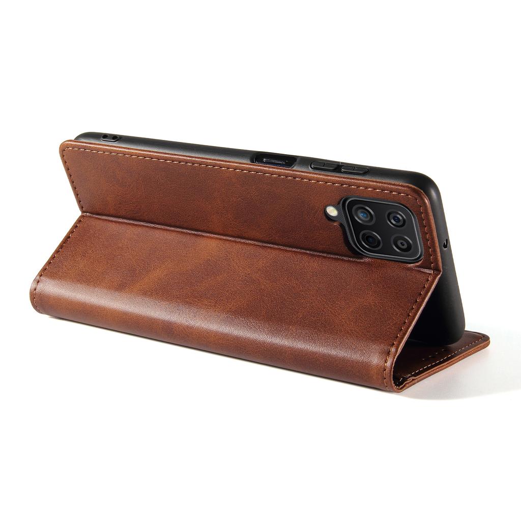 For Samsung Galaxy A12 Flip Leather Phone Wallet Case Stand Calf Texture Magnetic Protective Phone Cover