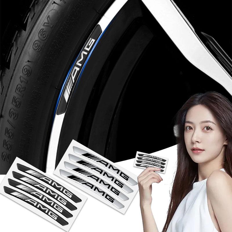 4Pcs Metal Car Wheel Hub Rim Tire Decoration Stickers Auto Accessories For Mercedes Benz AMG W212 W205 W246 W177 W176 W213 GLC GLE GLS Laser Logo Lamp