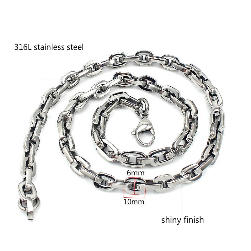 

silver color rounded rectangle linked stainless Steel chunky chain necklace women fashion jewelry