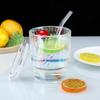 Colorful Laser Bamboo Cup, Office Glass Water Cup, Household Simple Beverage Coffee Cup with Lid, Transparent Straw Cup