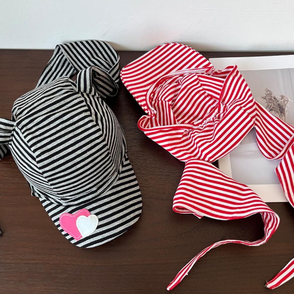 

Rabbit Lop Ear Cap Y2K Heart Stripe Hat Cute Bunny Ears Baseball Cap Men чорний