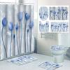 1/4 Marble Flowers Shower Curtains, Toilet Seat Decoration, Shower Curtain With Carpet And Toilet Lid, 12 70.8X70.8 Inch Hooks