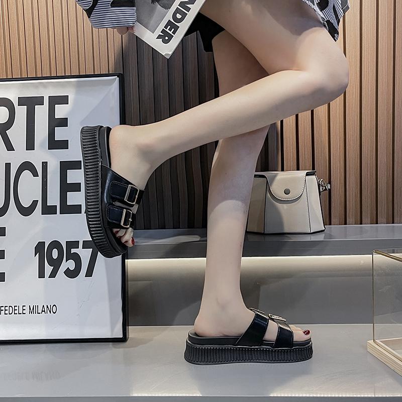 Papuci noi cu platformă pentru femei, modă, cu cataramă, cu talpă groasă, tip șlapi, cu degetele libere, sandale de plajă, casual, confortabili, cu pană