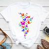 Unisexs Colorful Butterfly Petal Print Tshirt Short Sleeve Round Neck Cute Graphic Tee Shirts Female Tops Clothes