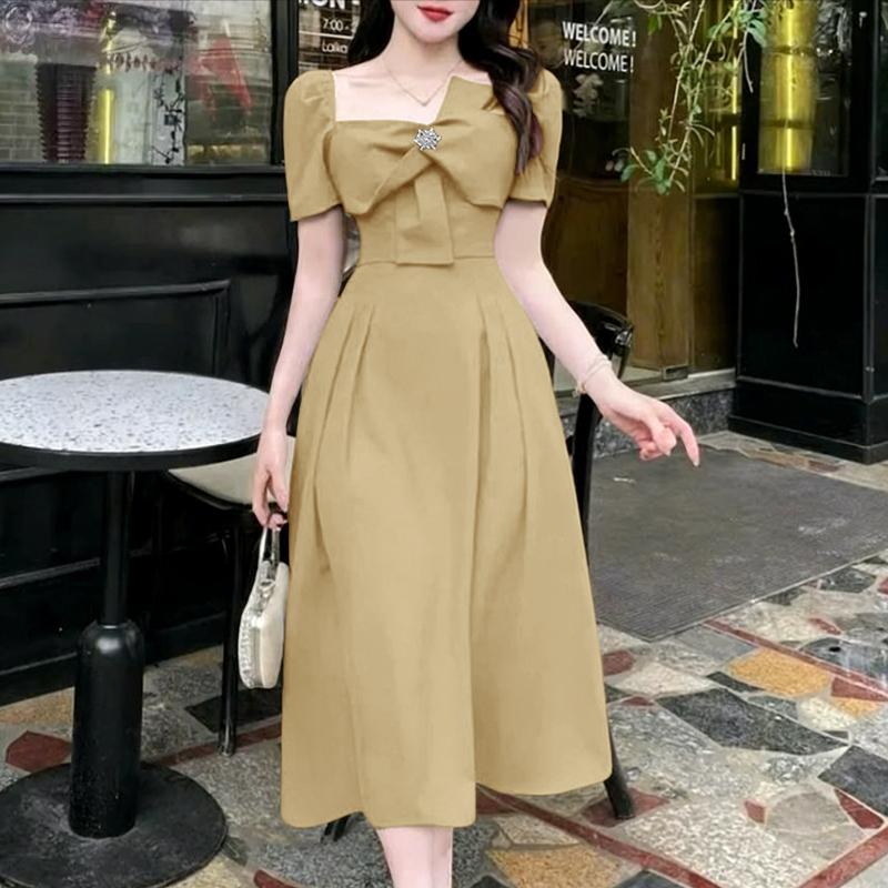 ZANZEA Elegant Women Square Collar Summer Casual Short Sleeve Dress