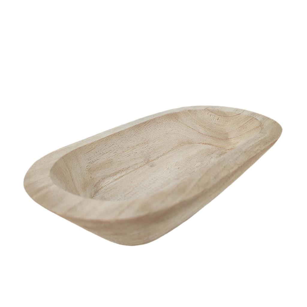 Decorative Wooden Storage Tray Hand Carved Bowl for Candle Tabletop Display for Kitchen or Living Room