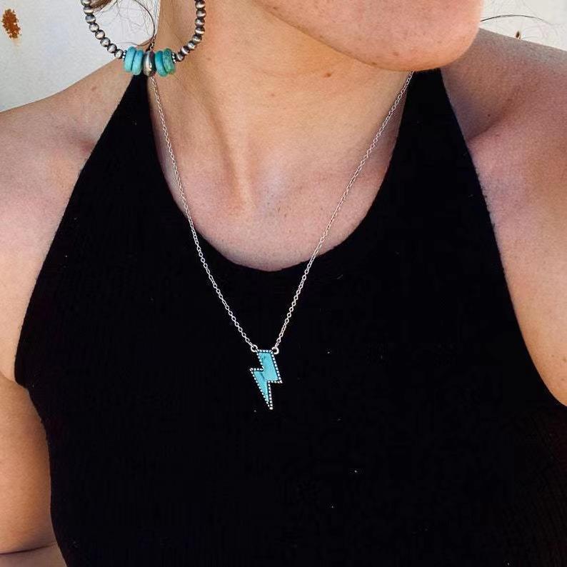 Non-fading Retro Lightning-shaped Punk Style Pendant Bohemian Turquoise Simple Versatile Collarbone Chain Wholesale