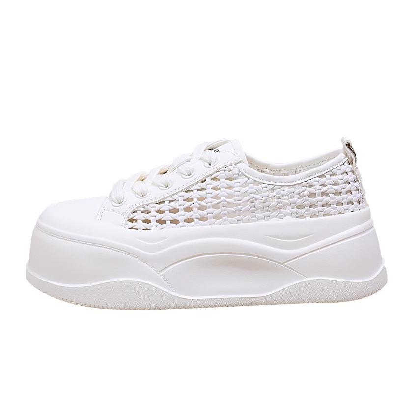 Thick-soled muffin shoes mesh woven breathable little white shoes women's summer outer wear hollow sports sandals
