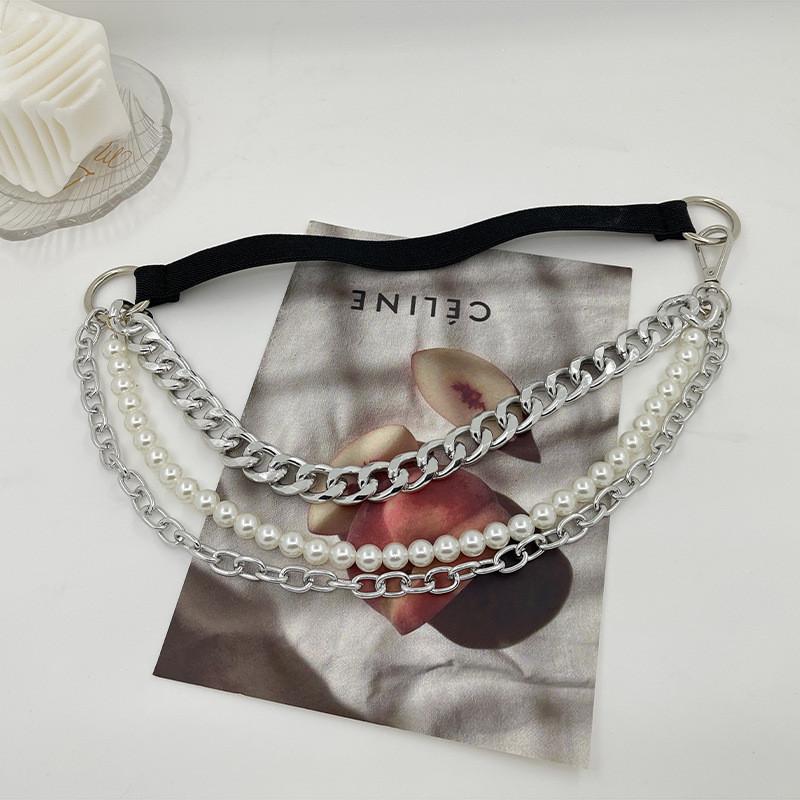 

Трендовая черная и серебристая многослойная поясная цепочка для женщин с шикарной жемчужной отделкой серебряный