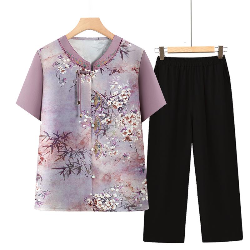 Elegant Summer Mid-Sleeve Cardigan for Elderly Women - New Chinese Style