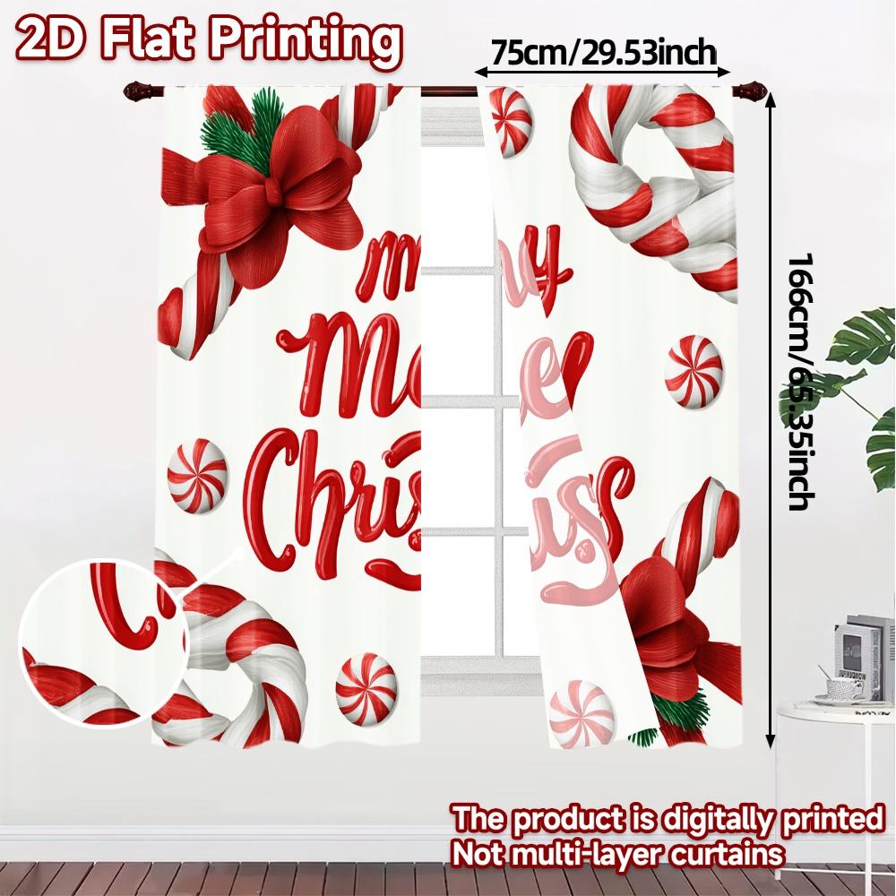 2D Flat Printing  JIT 2pcs   Curtains (Without Rod) Candy Cane Cheer Pattern Modern Curtains Versatile Durable Polyester Curtains