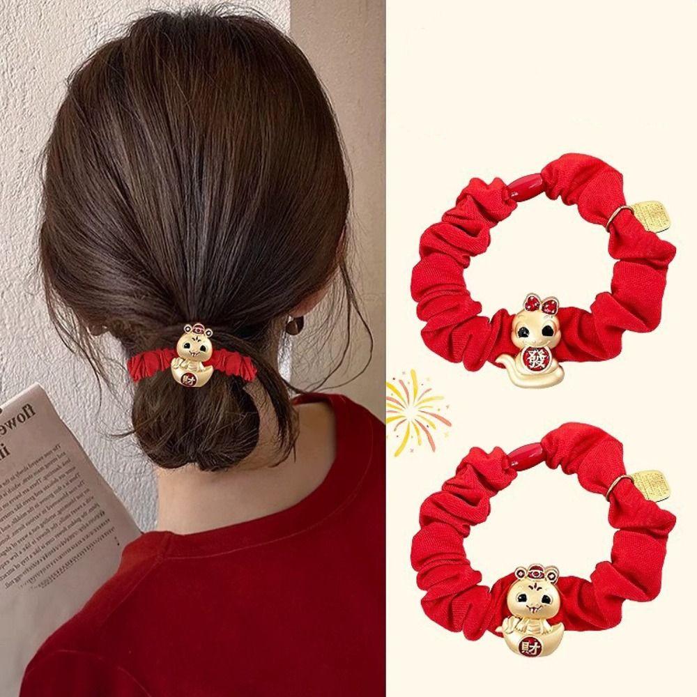 

Red Snake Year Hair Ring Rhinestone Chinese Style Bracelet Cute New Year Hair Rope Girls Style A