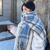 Mohair Winter Cashmere Scarves Plush Long Shawl Simple Plaid Wool Scarf  Girl